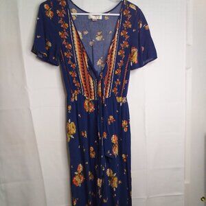 Band Of Gypsies Romper Jumpsuit Women S Short Sleeve Pants Boho Floral Blue